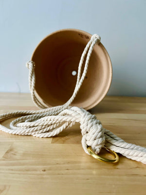 Hanging Orb Planter with Cord - White - Handmade Ceramic : Speckled sand / Large