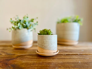 Handmade Ceramic Planter with Saucer – Wide Bottom: Speckled sand / Medium