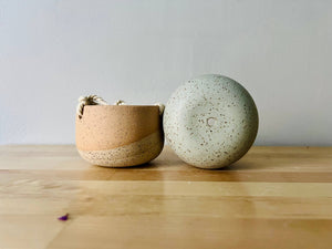 Hanging Orb Planter with Cord - White - Handmade Ceramic : Speckled sand / Large