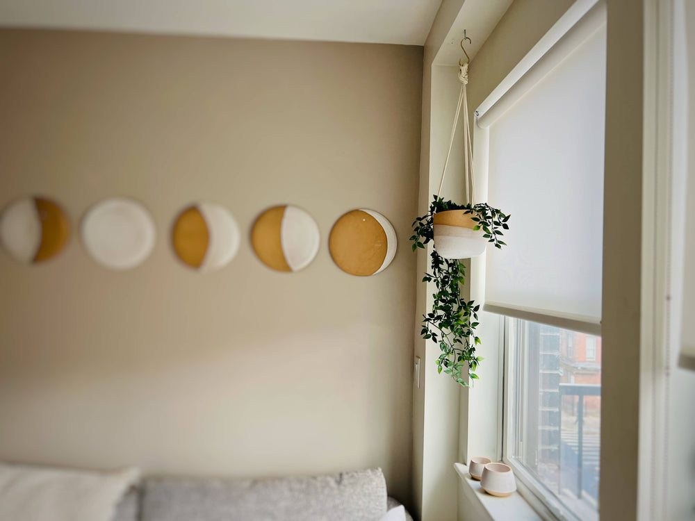 Hanging Orb Planter with Cord - White - Handmade Ceramic : Speckled sand / Large
