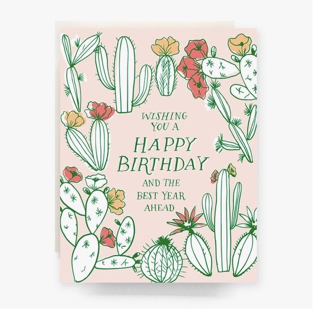 Cactus Toile Birthday Greeting Card