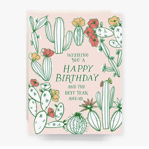 Cactus Toile Birthday Greeting Card