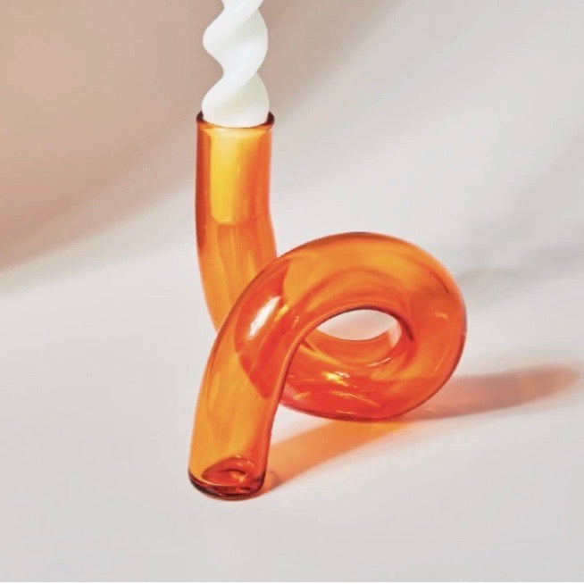 Orange Glass Candlestick Holder