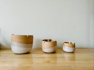 Hanging Orb Planter with Cord - White - Handmade Ceramic : Speckled sand / Large