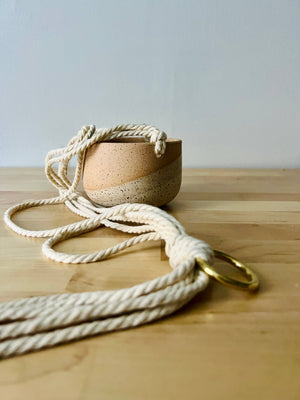 Hanging Orb Planter with Cord - White - Handmade Ceramic : Speckled sand / Large